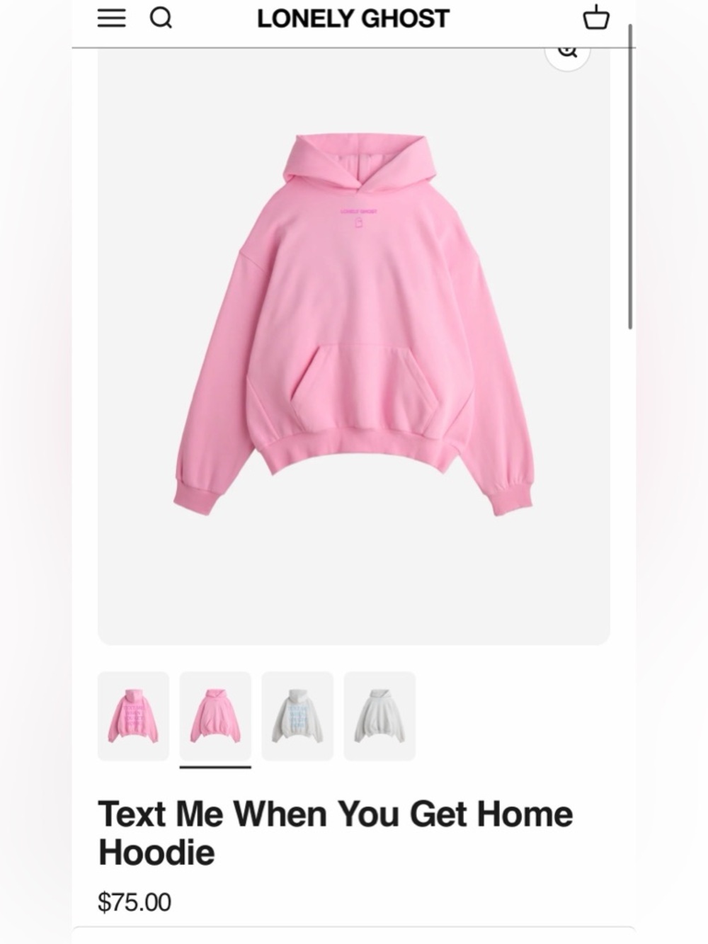 LONELY GHOST Light Pink Pullover Hoodie with Chest Text